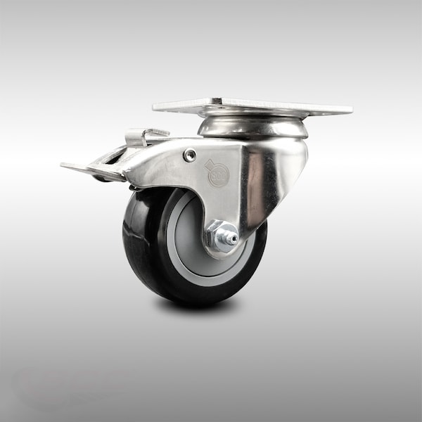 3 Inch 316SS Black Polyurethane Swivel Top Plate Caster with Total Lock Brake